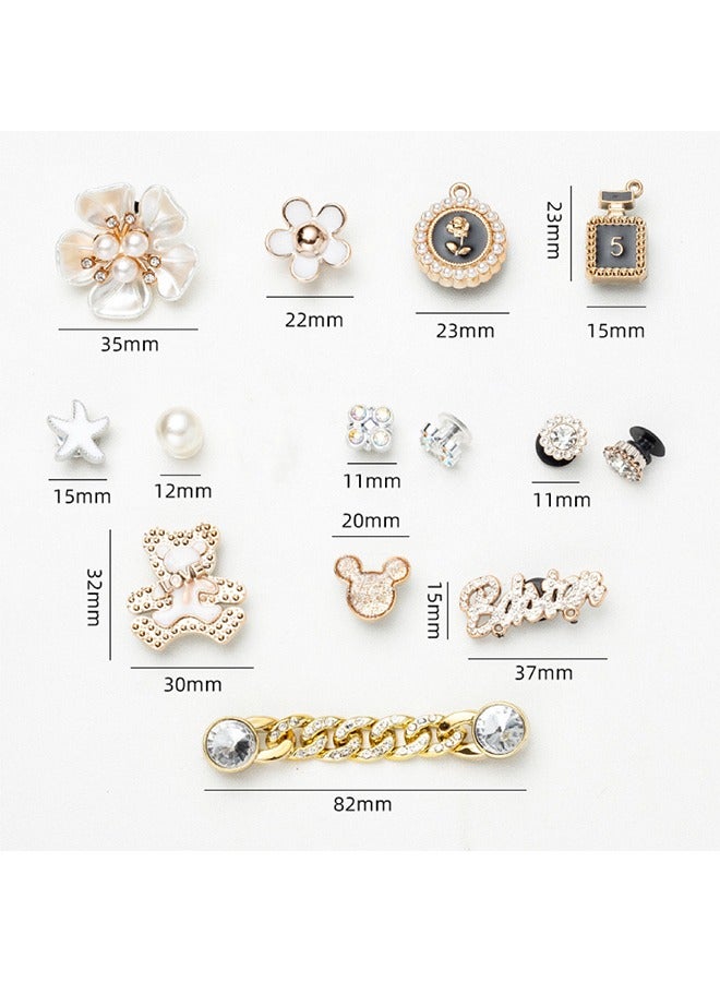 ​14 PCS Bling Shoe Charms, Pearl Diamond Chain Shiny Little Bear Charms Decoration, Favors Gifts for Birthday Party - Image 2